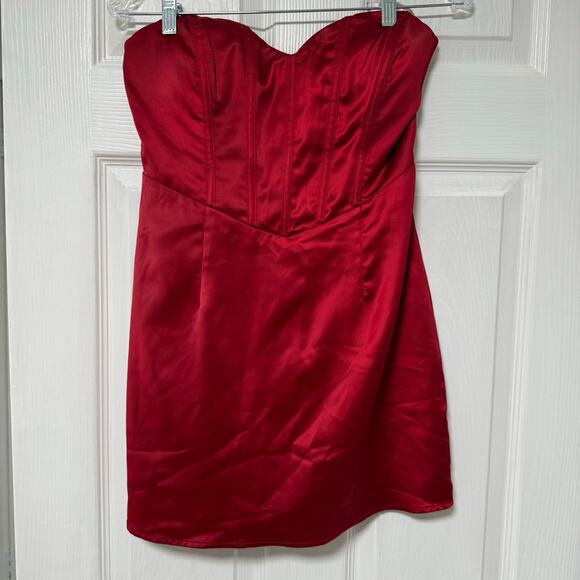 Lulus Women's Wine Red Satin Strapless Bustier Mini Dress Size Medium - Picture 2 of 10